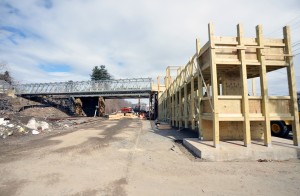 A temporary pedestrian walkway was installed at the Pochassic Street Bridge as contractors renovated the structure in 2013. The state Department of Transportation closed the bridge in 2010 after inspectors found it unsafe. The $2.7 million project was awarded to R. Bates & Sons of Clinton. (File photo by Frederick Gore)