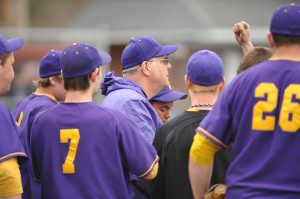 Westfield Voc-Tech baseball coach Clem Fucci, center, speaks to the team during a game against Smith Academy. (File poto by Frederick Gore)