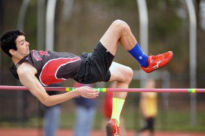 Westfield's Nick Jacques clears the bar on the high jump event. (Photo by Frederick Gore)
