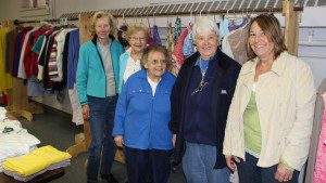 This past Friday and Saturday, the Church of Atonement held their annual Rummage Sale, with a hall filled with many items to purchase.  The proceeds will be used for many upcoming Church projects. Left to right, volunteers Stacey Carlstrom, Eleanor Bystrynski, Betty Strniste, Shirley Page, Sarah Beard. (Photo by Don Wielgus)