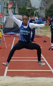 Senior Karen Dowe placed third in the long jump with a fine effort of 17-3/4. (Photo by Mickey Curtis)