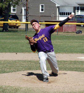 Westfield Voc-Tech pitcher Jake Parsons delivers a pitch against Granby Wednesday at Bullens Field. (Photo by Chris Putz)