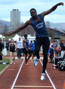 Freshman Dayvon Williams placed seventh in the triple jump (41-4 1/4) at the UMass Amherst Invitational. (Photo by Mickey Curtis)