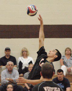 Westfield's Manny Golob skies for the ball during a 2013 regular season game. Golob and the Bombers will attempt to rise to the occasion in Friday's showdown against Chicopee Comp. (File Photo by Frederick Gore)