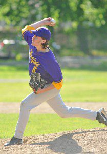 Westfield Voc-Tech's starting pitcher Colin Fecteau delivers to a Commerce batter Thursday at Bullens Field. (Photo by Frederick Gore)