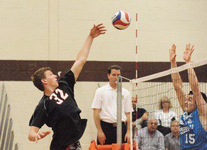 Westfield's John Bucko, left, goes head-to-head with Agawam's Patrick Curry. (Photo by Frederick Gore)