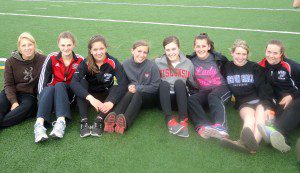 Westfield girls' track and field seniors Jaymie White, Amy Wardner, Michelle Morgan, Julianna Ceccarini, Delaney Thomson, Alex Lehman, Jen Gresty and Lauren Kidrick are pictured during one of the season's final days. (Submitted photo)