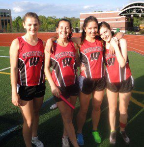  The Westfield 4x400 meter relay team is comprised of seniors Amy Wardner, Alex Lehman, Michelle Morgan, and Delaney Thomson. (Submitted photo) 