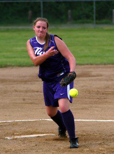 Westfield Voc-Tech Megan Illnicky delivers a pitch in the first inning against Renaissance Tuesday at Whitney Field. (Photo by Fred Gore)