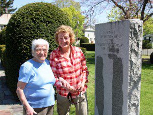 On Thursday morning, Mary Akins, age 96, of Westfield, and her daughter, Kathy Hickey, strolled through Parker Memorial Park recognizing the names of many of  Westfield's fallen soldiers. (Photo by Don Wielgus)