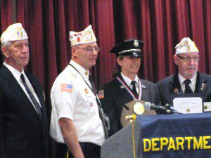 Westfield Fire Captain Rebecca Boutin receives the American Legion Department of Massachusetts Law and  Order Award at the American Legion Department of Massachusetts Convention at the Radisson Hotel, Plymouth Harbor, Plymouth, MA on Saturday, June 8, 2013.  (Photo submitted)