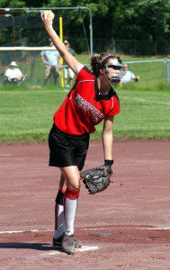 Westfield pitcher Kate Menard winds up for a pitch. (Photo by Chris Putz)
