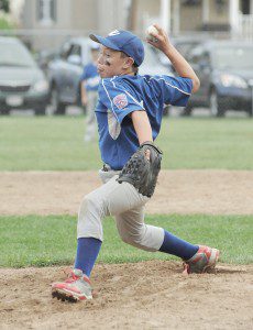 Westfield South pitcher Colby Gazda delivers to a Northampton batter. (Photo by Frederick Gore)