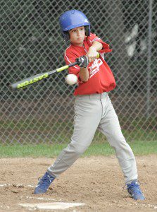 Westfield North second baseman Aiden Burke connects during last night's game against Agawam. (Photo by Frederick Gore)