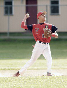 Westfield second baseman Ashton Kennedy looks for the double play on Pittsfield Post 68. (Photo by Frederick Gore)