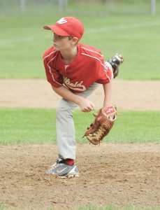 Westfield North pitcher Jack Masciadrelli delivers to an Agawam batter during last night's Little League 10-11 Year-Old All-Star game. (Photo by Frederick Gore)