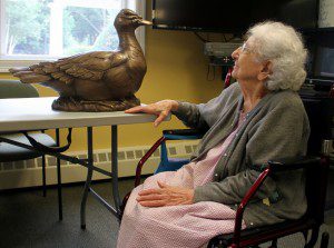 Stanley Park brought the statue of Ozzie over to The Arbors so he could be remembered.  Lena Petrucelli, 104 years old, who wrote a poem about Ozzie, was there along many other residents and staff. Ozzie will be placed on a permanent “island” in Stanley Park in a few weeks.  (Photo submitted)