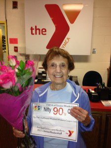 Anna Fattorini receives her "Nifty Nineties" certificate from the YMCA of Greater Westfield. In honor of Ann's special birthday, she will now receive a free membership. She is currently enrolled in the Active Older Adult Going Strong class three times per week.  (photo submitted)