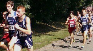 Westfield freshmen Ben Parzich and Derik Noland lead the pack at the Smith College Invitational. (Submitted photo)