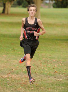 Westfield's Ben Doiron competes in yesterday's cross country race against Amherst. (Photo by Frederick Gore)