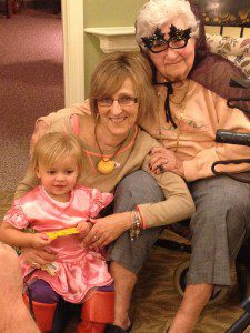 Left to right,  2-year-old Isabella Congdon, granddaughter to Activity Director Donna Gwosch and resident Shirley Soule.