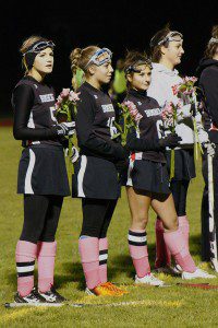Westfield High field hockey seniors Lexi Minicucci, Ashlee Owen, Monica Browne, and Mackenzie Millikan are acknowledged by the Amherst Hurricanes on 