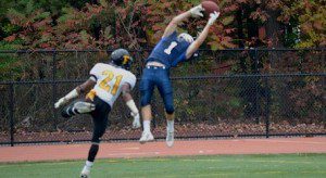 Sam Laurin makes a sensational touchdown catch with 46 seconds remaining in the game. (Photo by Nancy Bals)