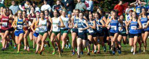 The race is on for several collegiate women's cross country runners. (Photo by Mickey Curtis)