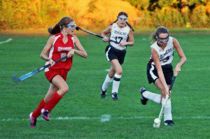 The Westfield High JV field hockey team gets out in front of East Longmeadow Monday in the Whip City. (Submitted photo) 