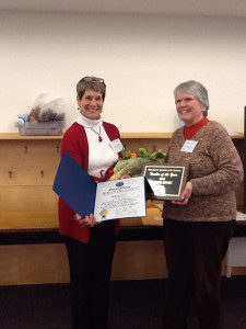 Teacher of the Year Cyndi Jensen, left, with the Margery Cooper, President of Massachusetts Agriculture in the Classroom. (Photo submitted)