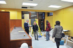 City employees tour the newly renovated Tax Collector's office at Westfield City Hall last night as final preparations are put into place for employees to return to the building next week. (Photo by Frederick Gore)