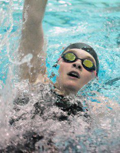 Westfield's Kelsey Johnstone competes in the 200 yard individual medley. (Photo by Frederick Gore)