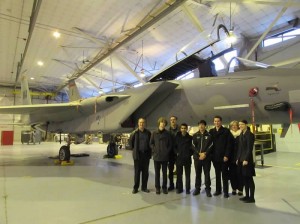 Students and their parents stand in front of an F-15 from the 104th Fighter Wing. (Photo submitted)