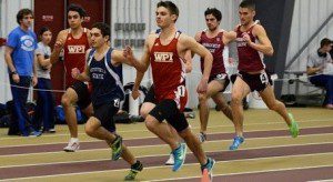Westfield freshman Tevin Cintron leads the pack on his way to winning the 600 meter run. (Photo by Mickey Curtis)