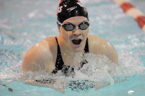 Westfield senior Alison Johnstone competes in the girls' 200-yard individual medley during Tuesday's meet with Longmeadow. (Photo by Frederick Gore)
