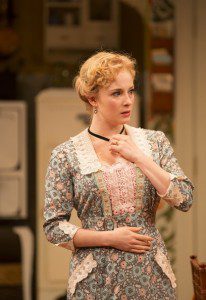 Jenny Leona as the wife who suffers a wardrobe malfunction in  Steve Martin’s “The Underpants” at Hartford Stage. (Photo by T. Charles Erickson)