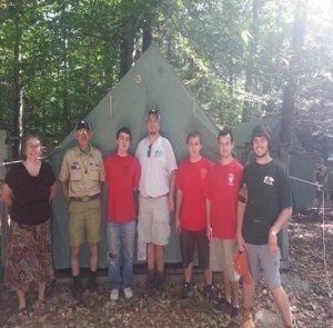 YouthWorks employee working at the Moses Boy Scout Camp in Russell last summer (Left to Right)  YouthWork manager Sherry Elander, Camp Staffer Jack Leone, Camp Ranger Jason Boyer, Nikolay Molokvas, Vitaly Molokvas, Steven Rabtor, and Timothy Grimaldi (Submitted photo)