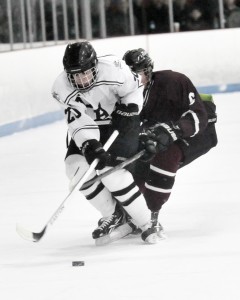 Longmeadow's Matt Pierson stays ahead of a Ludlow defenseman during a 2014 Western Massachusetts Division 3 quarterfinal. Longmeadow and Westfield will meet in a semifinal matchup Saturday at the Olympia in West Springfield at 1 p.m. (File photo by Frederick Gore)