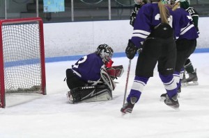 Cathedral goalie Lexi Levere covers up the puck against Austin Prep Monday. Levere is a Westfield native. (Submitted photo)