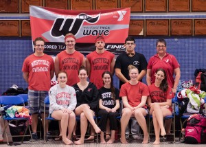 Nine seniors accompany their head coach in representing the Westfield YMCA's Wave swim team's upperclassmen. Pictured (back row) from left to right are: Mike Giancola, John Dolan, Jimmy Stinehart, Roberto Morales, and head coach Jamie Bloom.  Front row, from left to right are: Mackenzie Gendron, Erin Lewis, Shaylyn Jurczyk, Ali Johnstone and Hope Walsh. (Submitted photo)