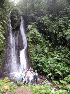 Westfield State's Costa Rica study abroad group in front of a waterfall at the San Gerardo Field Station. (Photo submitted)