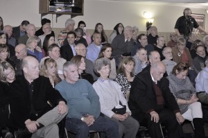 More than 70 residents watch a debate between candidates for State Rep. , John Velis and Dan Allie, at the Lang Auditorium last night. (Photo by Frederick Gore)