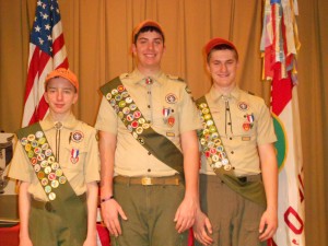 Newly minted Eagle Scouts (L to R) Daniel O’Connor, Matthew Walsh and Robert Bernardara Jr. pause for a photo after they were presented their Eagle rank at their Eagle Court of Honor. (Photo submitted)