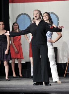 Meeka Stasko, a St. Mary High School drama club member, sings during a dress rehearsal of Anything Goes. (Photo by Frederick Gore)