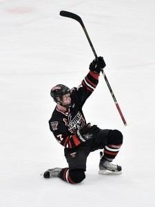 Westfield High School's Chris Sullivan celebrates during the Western Massachusetts Division 3 championship. The Bombers are hoping to keep the good times rolling a bit longer when they begin defense of their state championship Thursday night against Shrewsbury in a semifinal game at the Mass Mutual Center in Springfield, beginning at 5:30 p.m. (Photo by Frederick Gore)