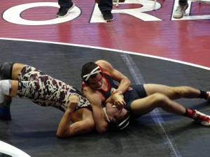 Westfield's Dominic Liquori, right, wrestles in the state tourney in Lawrence, Mass. (Submitted photo)