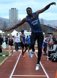 Sophomore Dayvon Williams won the triple jump and finished third in the 110 high hurdles at the Wesleyan Invitational. (File photo by Mickey Curtis)