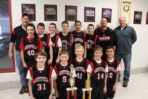 Westfield's championship squad, are pictured:  (front row left to right) Will Cameron, Ryan Phillips, Chad Bannish, Adam Garstka, and Tony Torres; (back row left to right) Coach Erick Garstka, Colby Gazda, Mario Pallotta, Kyle Grabowski, Mikey Hall, Jalen Moore, CJ Skribiski, Head Coach Pete Grabowski, and Coach Todd Phillips. (Submitted photo)