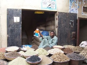 Flat Stanley befriends a shop owner in Kano, Nigeria. (Wikipedia)