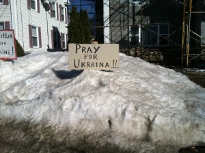 One of several signs of solidarity on the property of Igor Khomichuk on Westfield's west side. (Photo by Peter Francis)